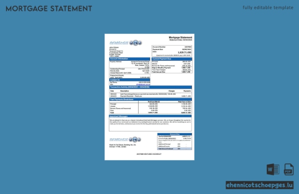 Beispiel eines Hypothekenauszugs der Jordan Islamic International Arab Bank (Word- und PDF-Datei)